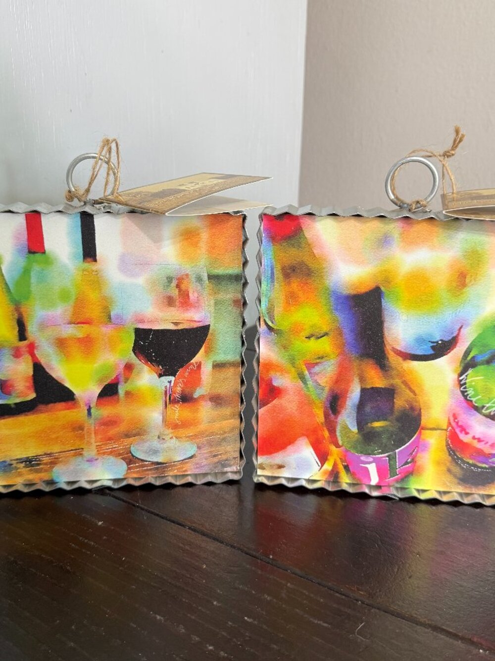 The Round Top Collection Mini Set Lot Wine Bottle Glass Cocktail Print 6x6x1
